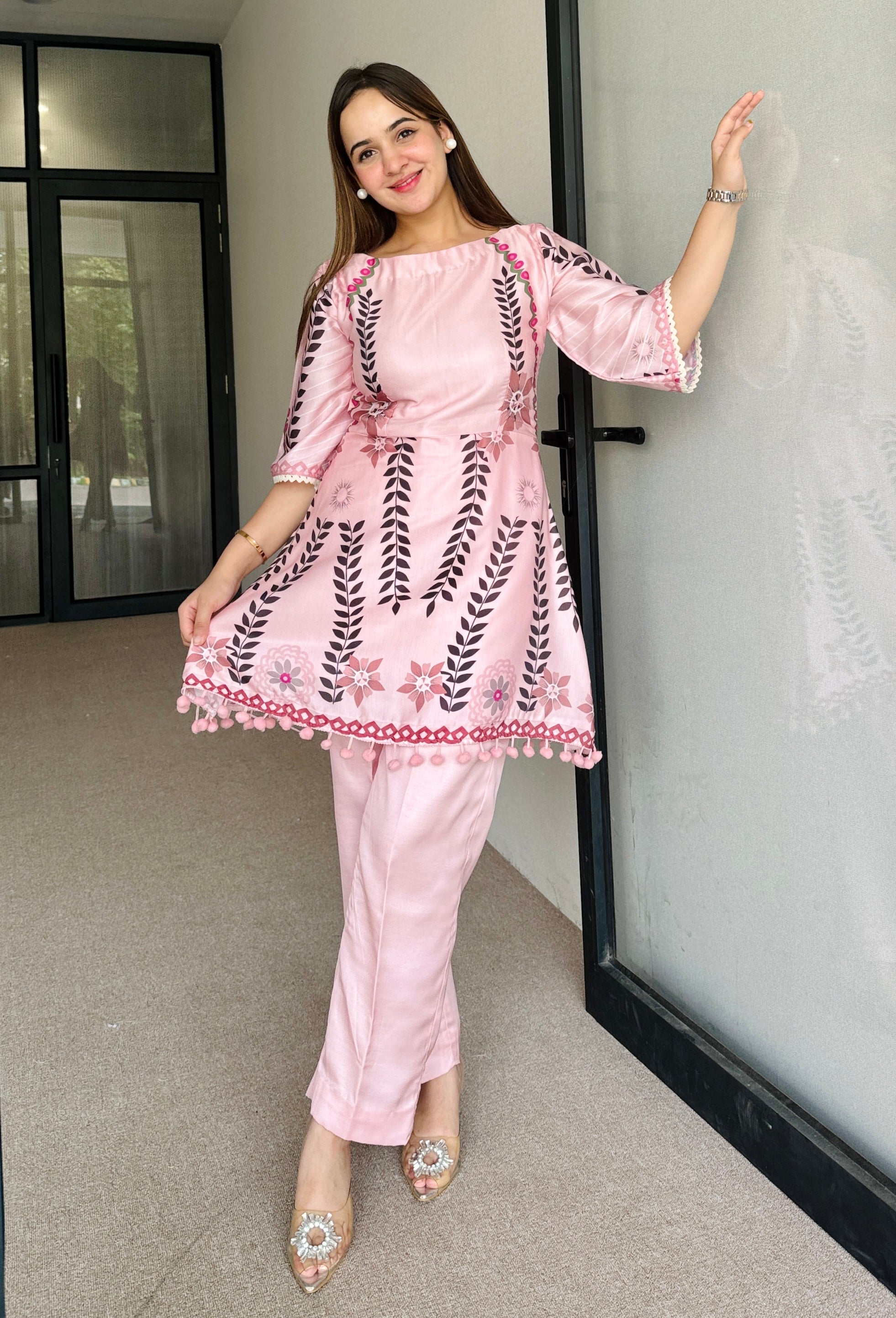 Festive Pink Peplum Fusion Set