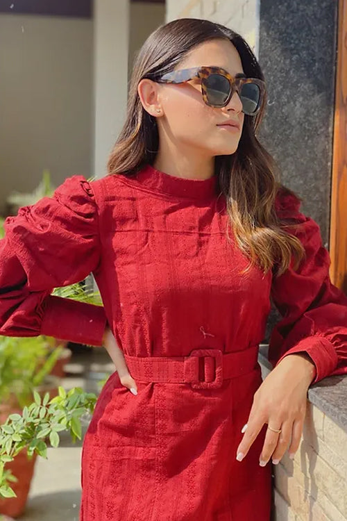 Bold and sassy red dress with puff sleeves