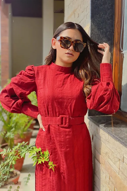 Bold and sassy red dress with puff sleeves