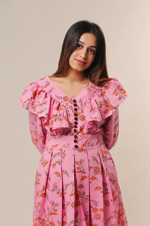 Siera Pink Midi dress with frills