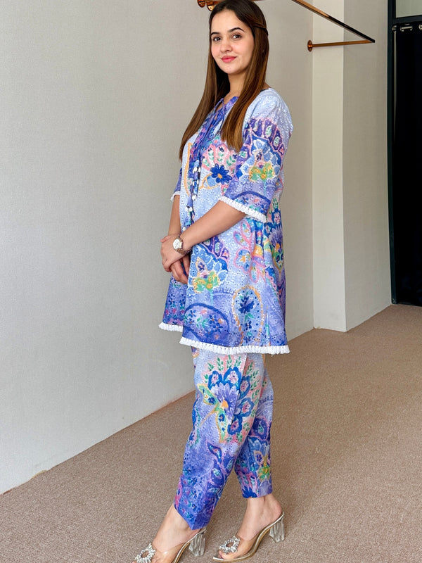 Blue Festive Schiffi Kurta Set