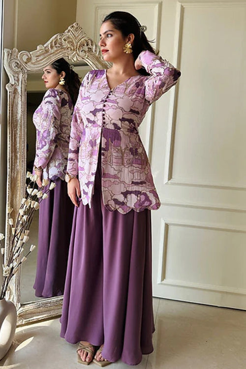 Embroidered shades of purple Sharara Set