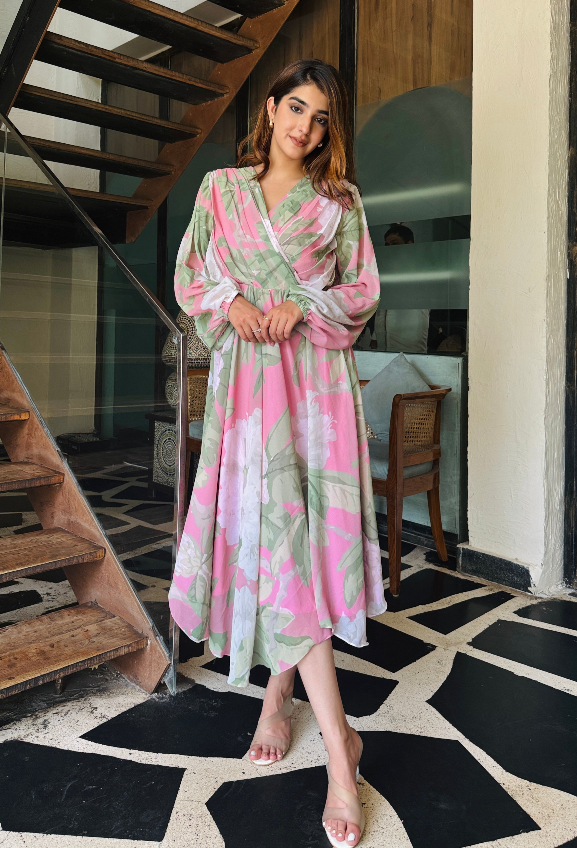 Emily Pink Floral Midi Dress