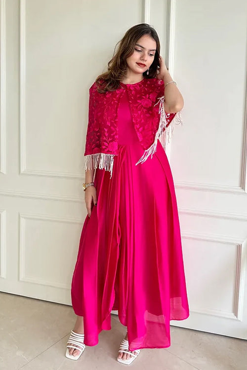 Lyla Pink Drape Fusion Dress With Cape