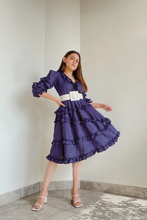 Emma Classy Blue Dress With Frills - Women's Dresses Online | Pluch Designs Emma Classy Blue Dress With Frills - Women's Dresses Online | Pluch Designs