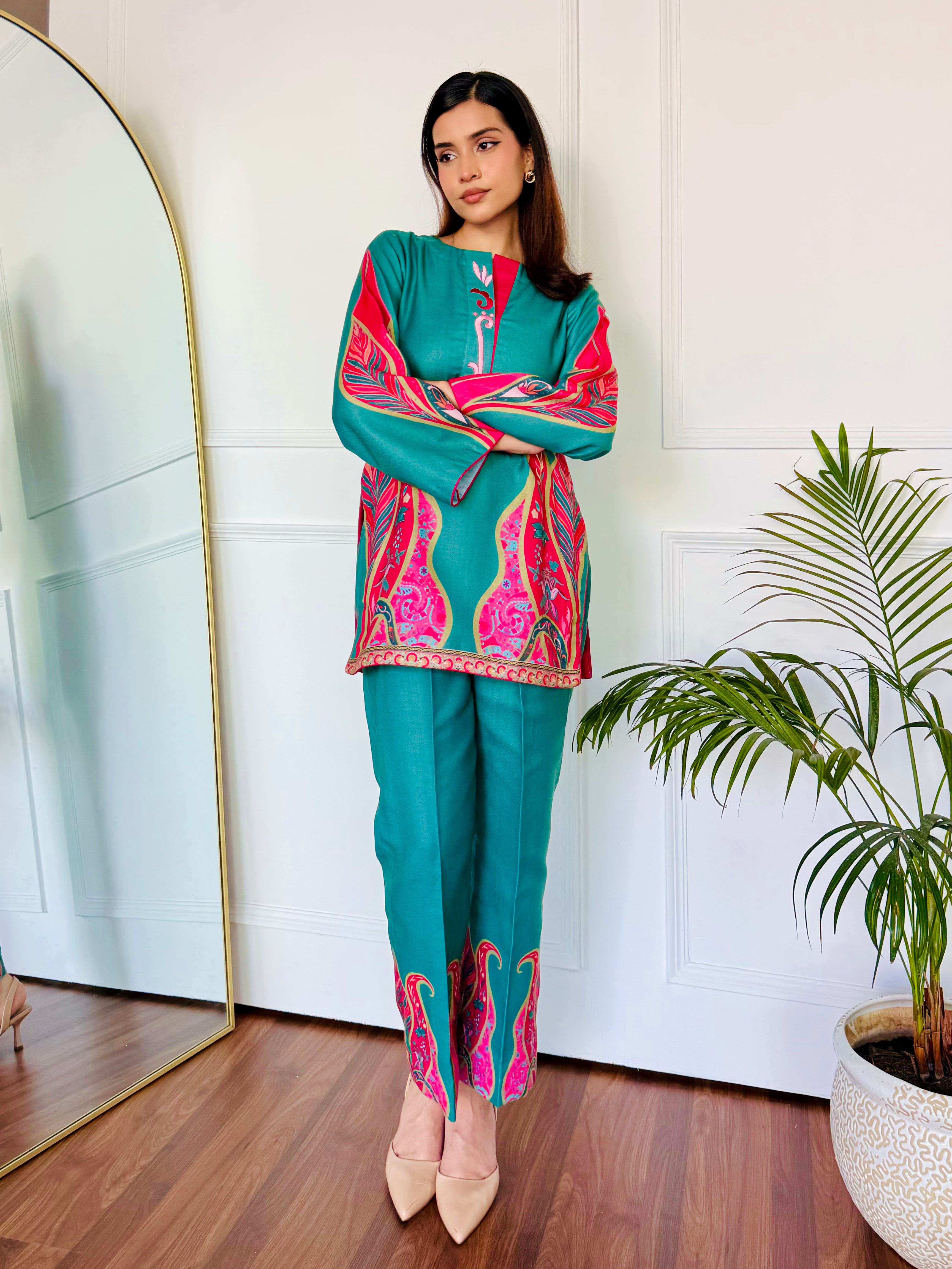 Pink & Green Festive Kurta Set