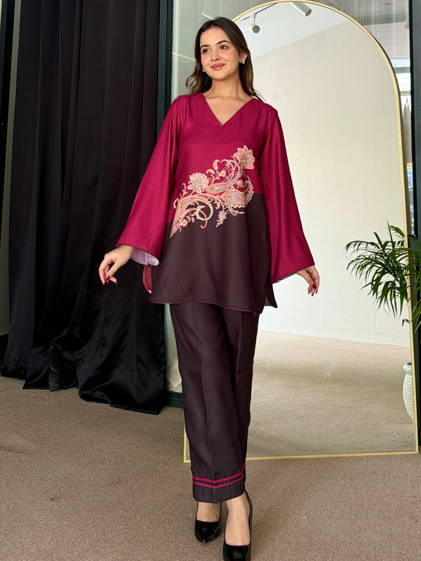 Bold Two Tone Black Winter Kurta Set