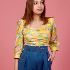 Sunny Print Pleated Summer Top