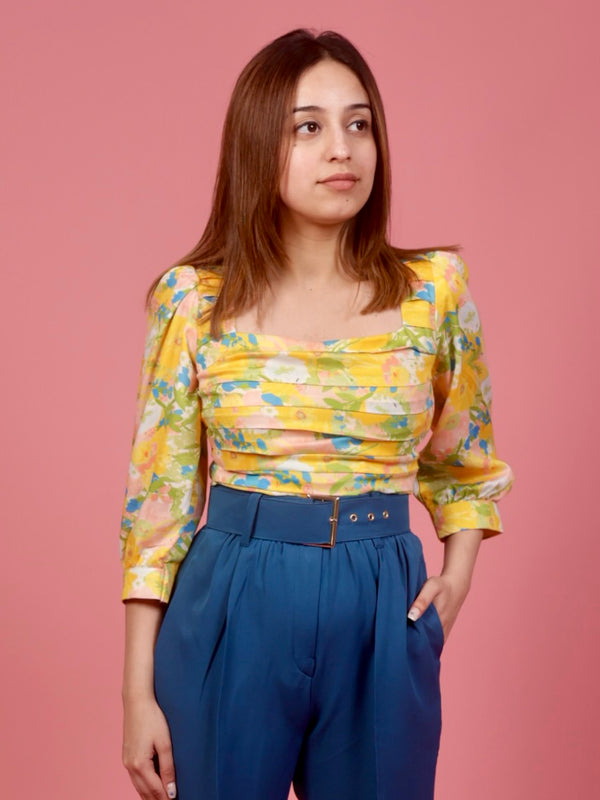 Sunny Print Pleated Summer Top