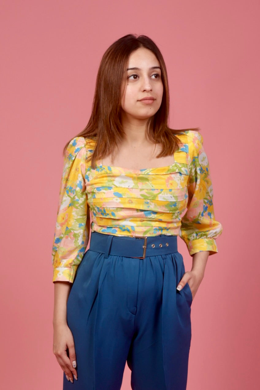 Sunny Print Pleated Summer Top