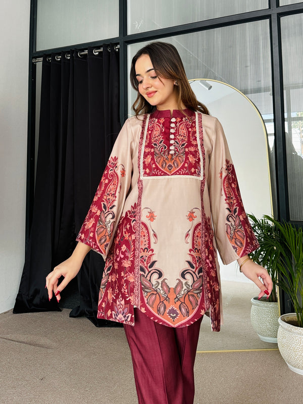 Feriha Beige Bold Winter Pashmina Kurta Set