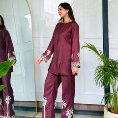 Bold Maroon Embroidered Kurta Set