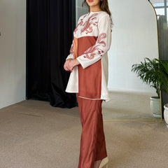 Tan Color Block Winter Kurta Set