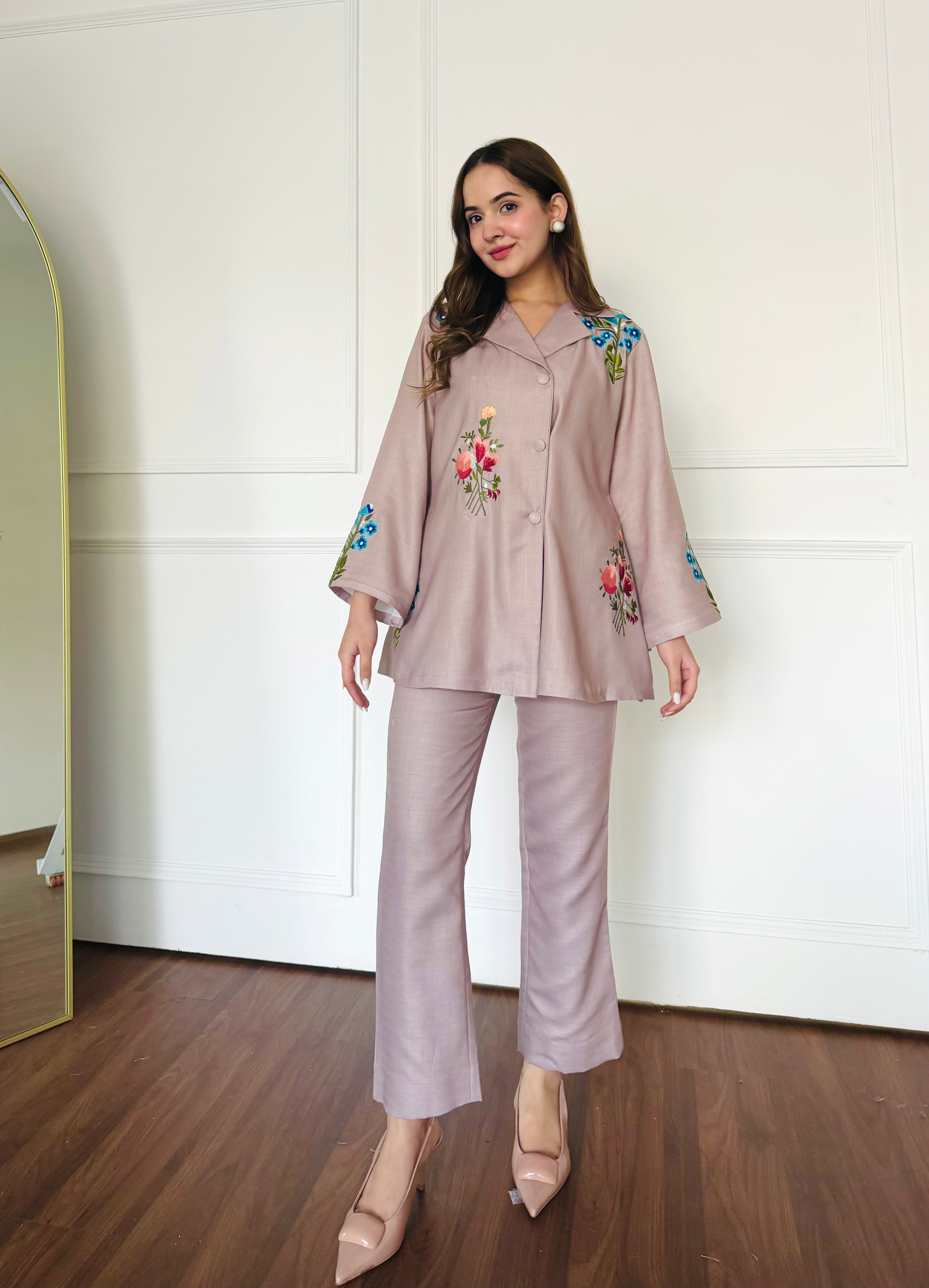 Latte Petal Embroidered Co-ord Set