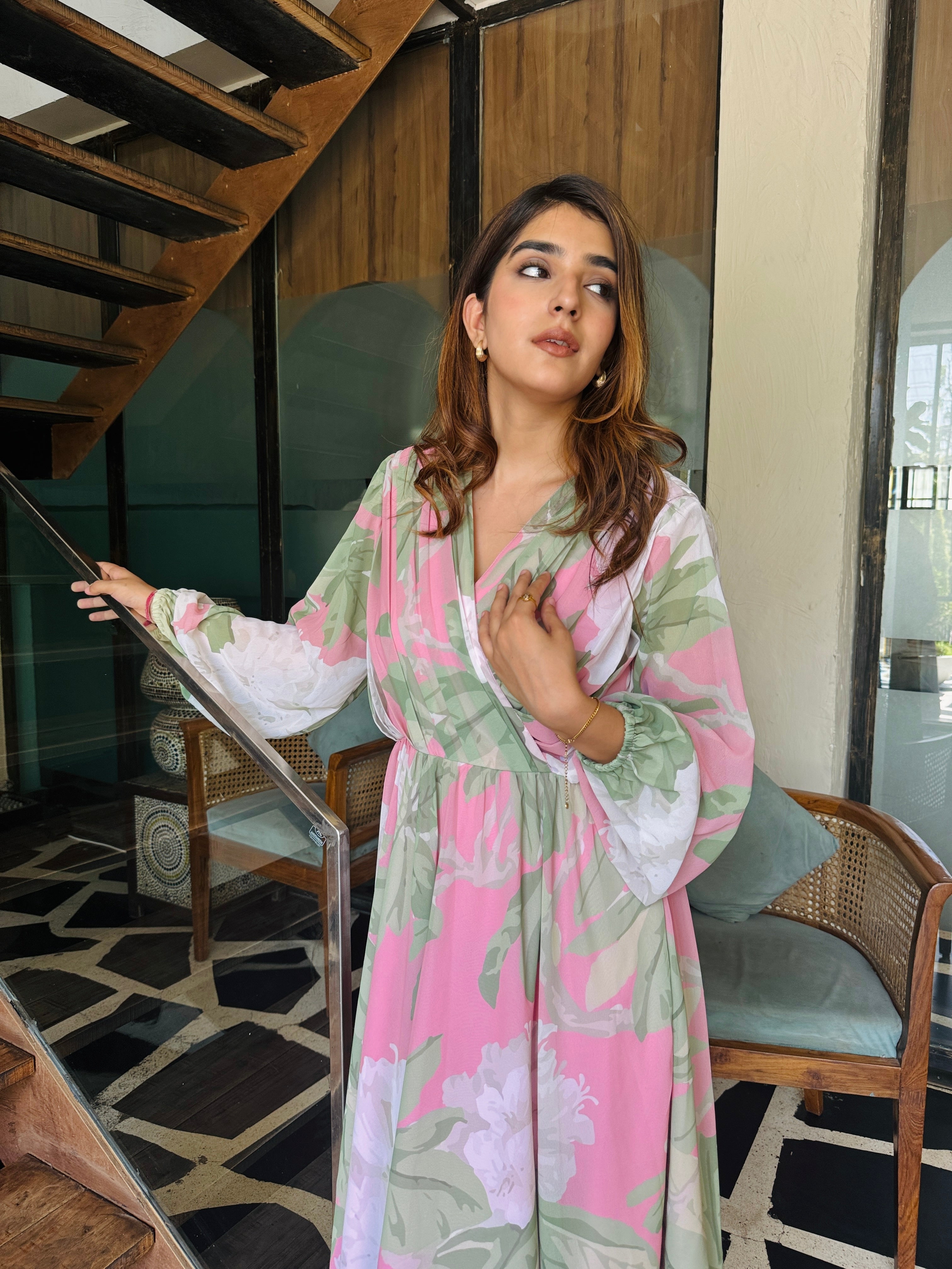 Emily Pink Floral Midi Dress
