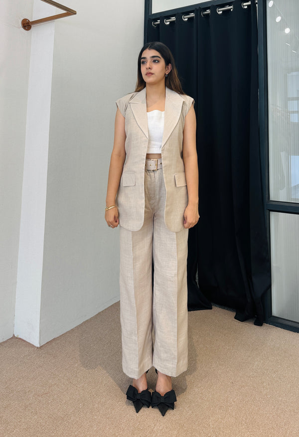 Beige Formal Linen Coord