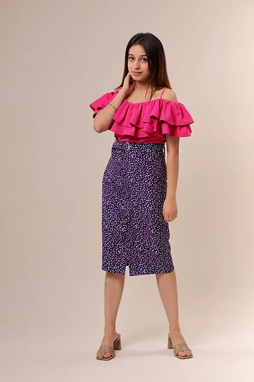 Polka dot skirt with pink top