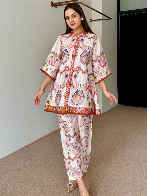 Pastel Ikkat Festive Kurta Set