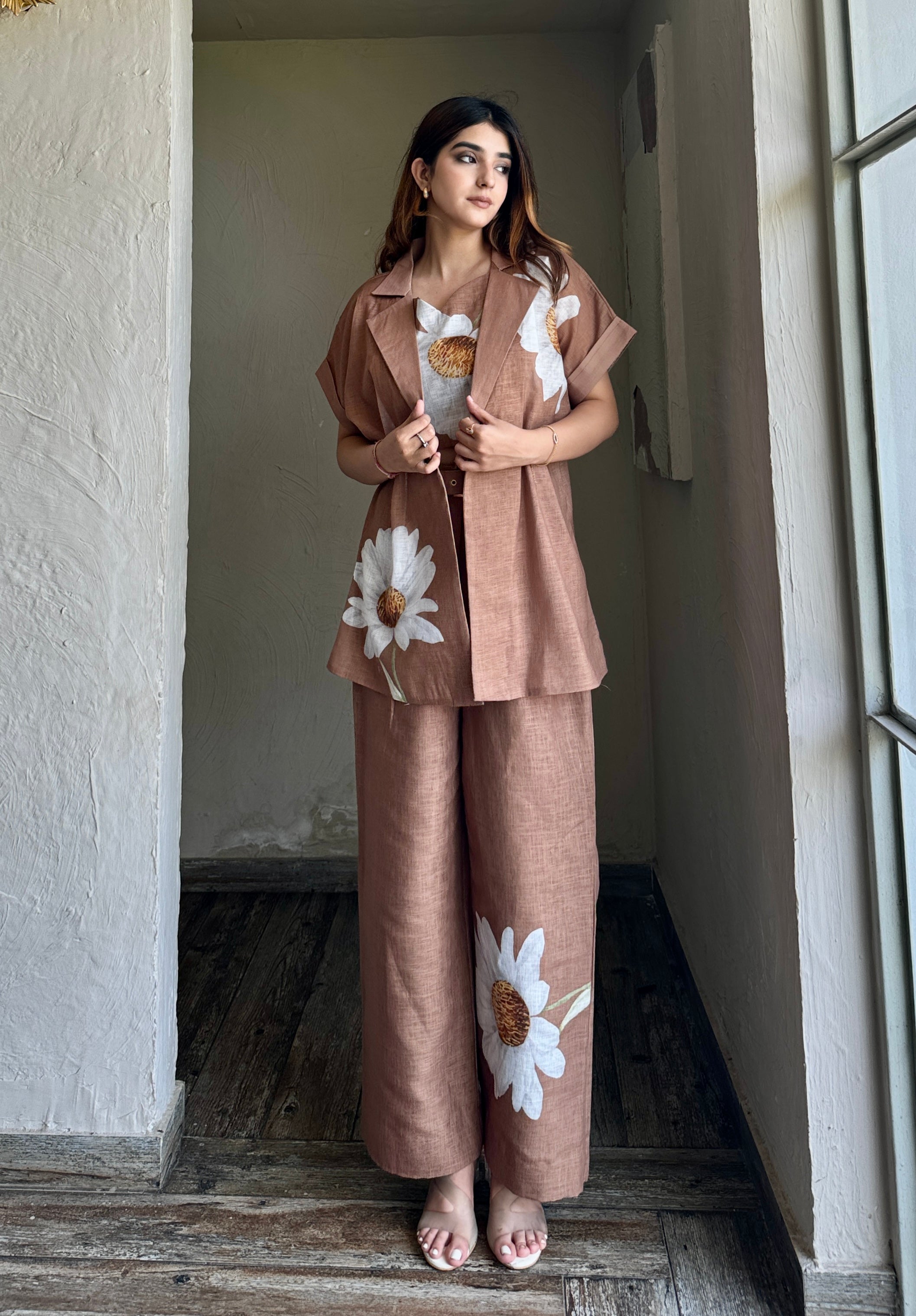 Brown Linen 3 Piece Coord Set