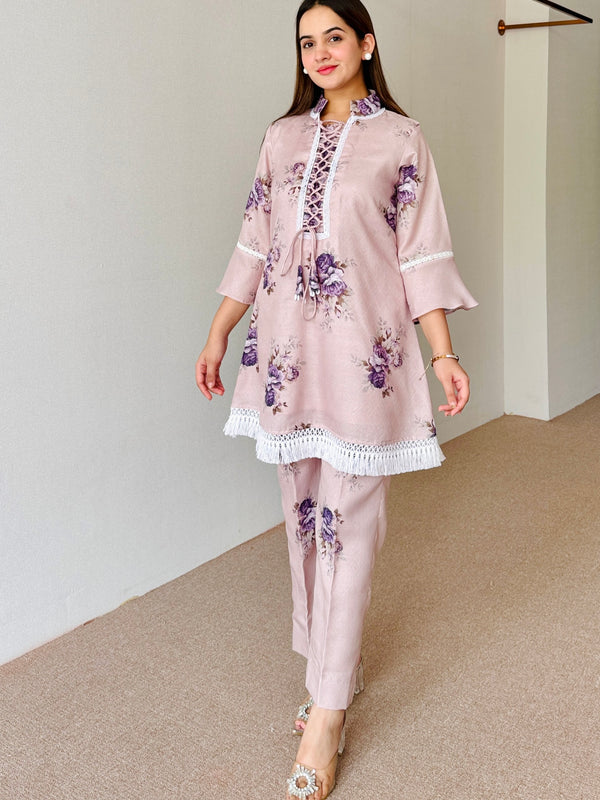 Mahira Beige Floral Festive Kurta Set