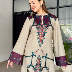 Beige Wine Cutwork Woollen Kurta Set