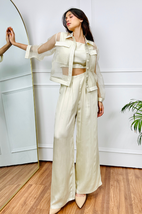 Ivory Co-ord Set with Sheer Blazer