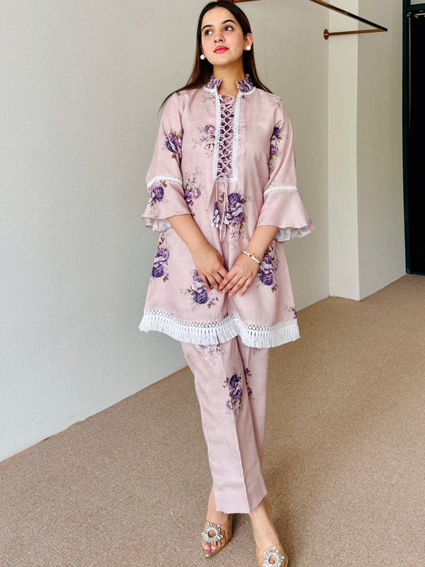 Mahira Beige Floral Festive Kurta Set