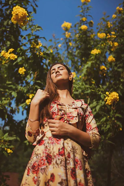 Hazel Floral High Low Maxi Dress With Frills
