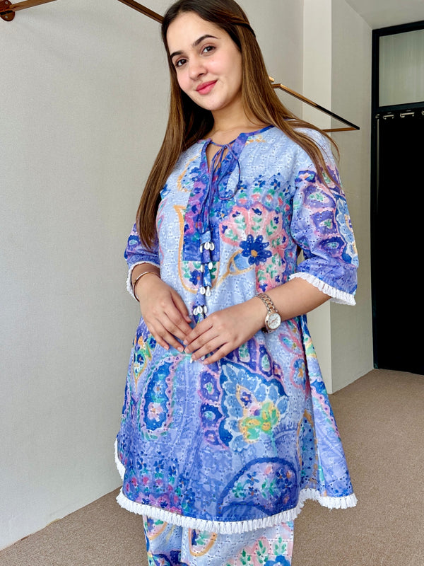 Blue Festive Schiffi Kurta Set