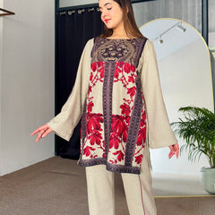 Noor Red Beige Winter Floral Kurta Set