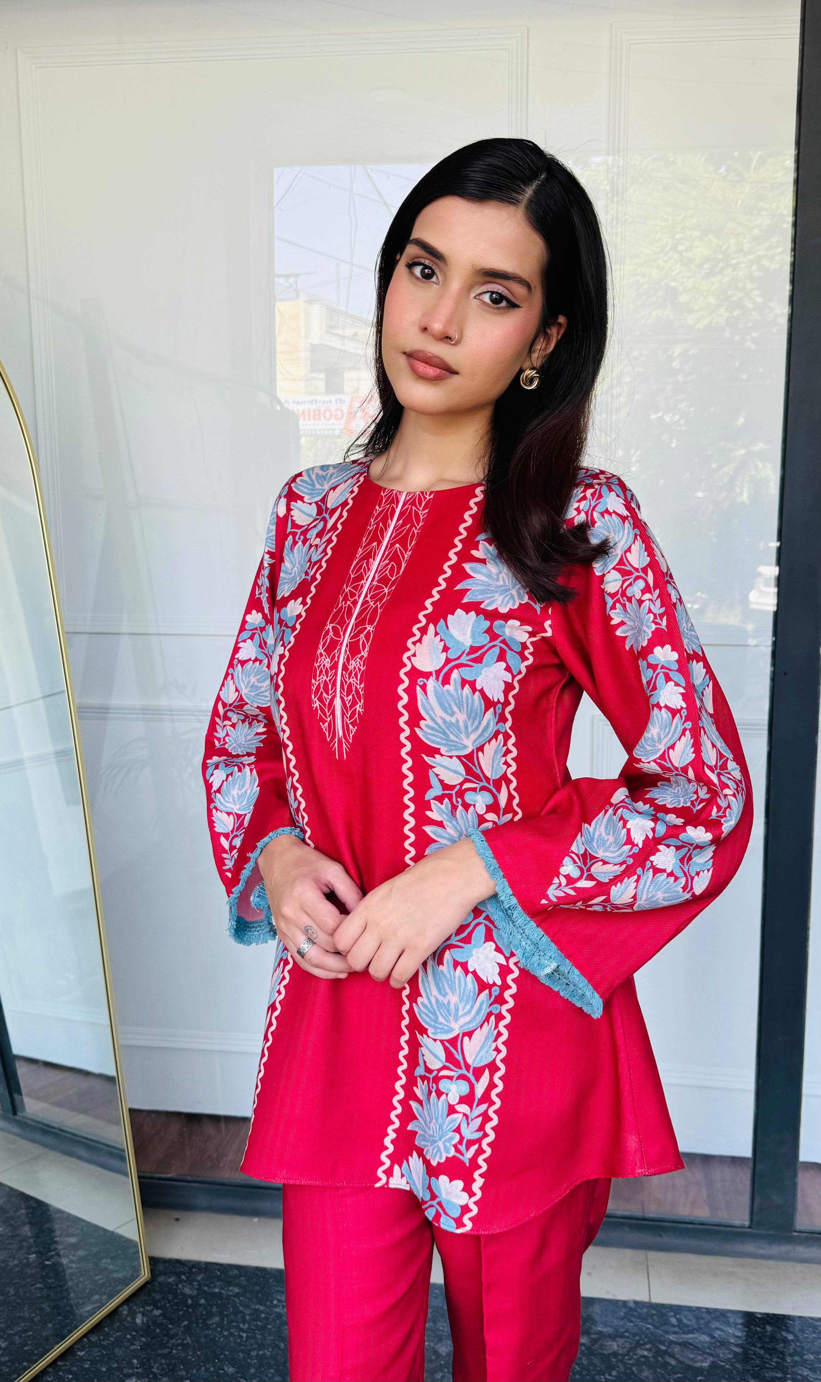 Red & Blue Festive Kurta Set