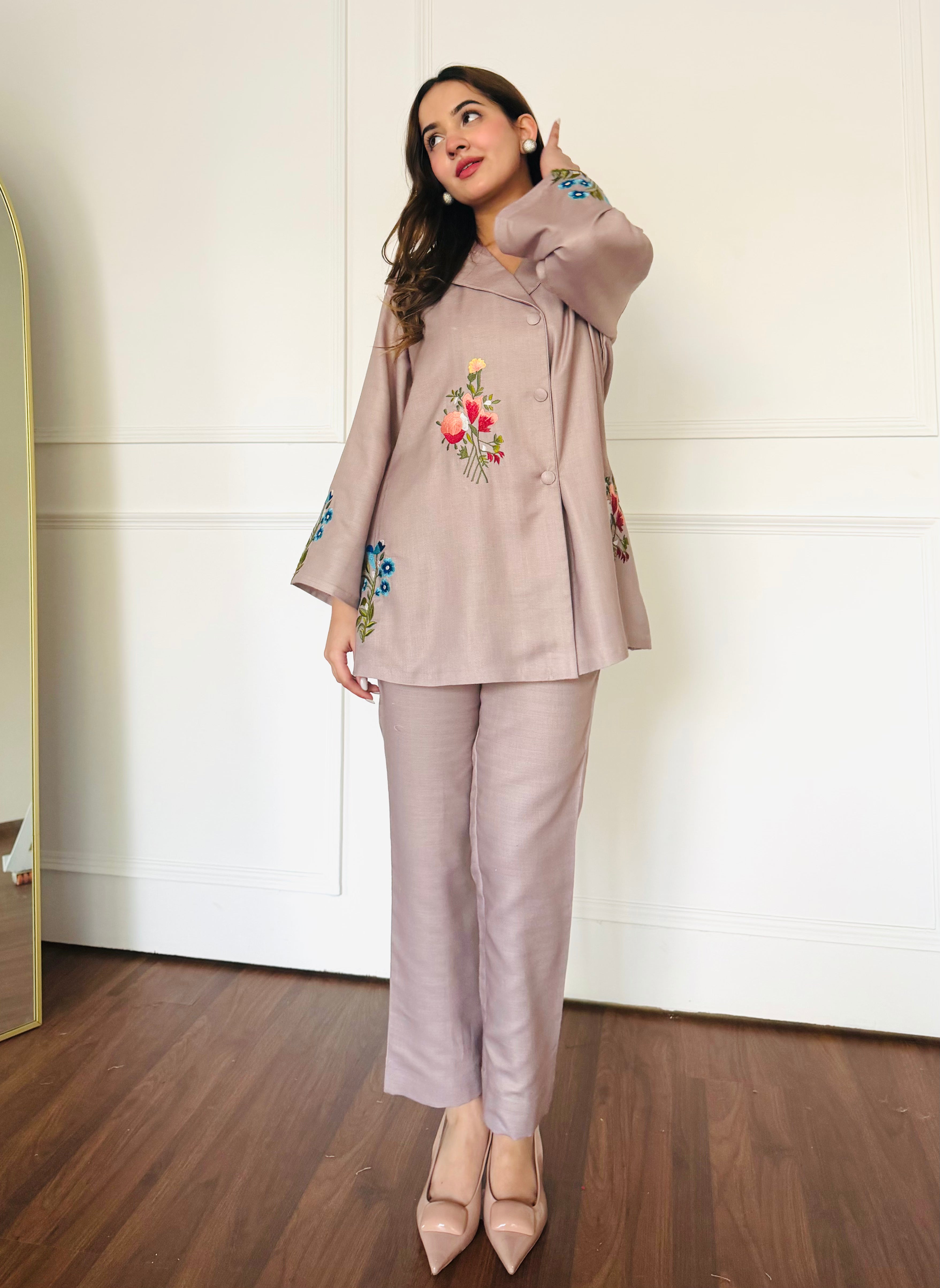 Latte Petal Embroidered Co-ord Set