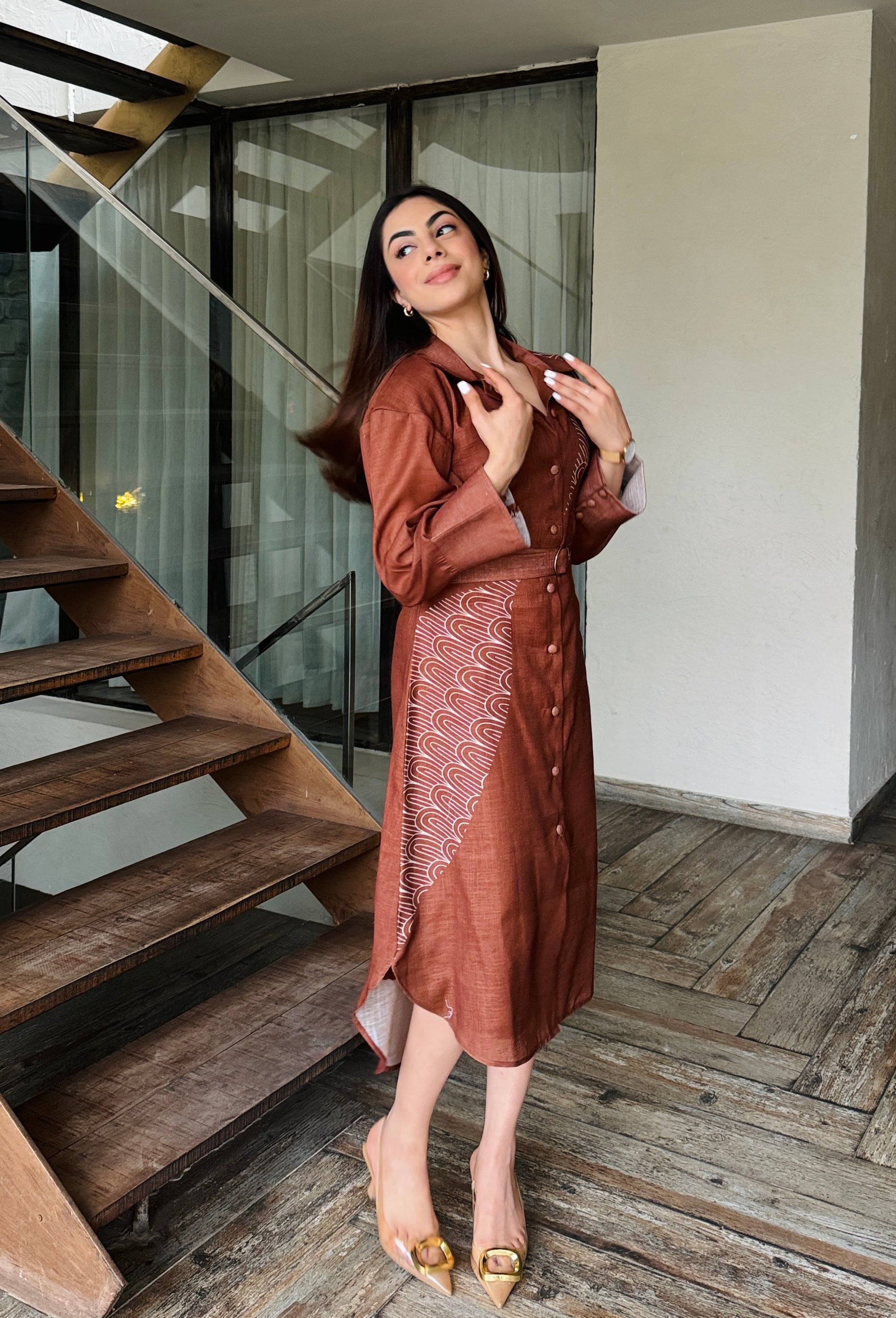 Classy Brown Linen Dress
