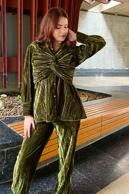 Emily Green Crushed Velvet Winter Coord