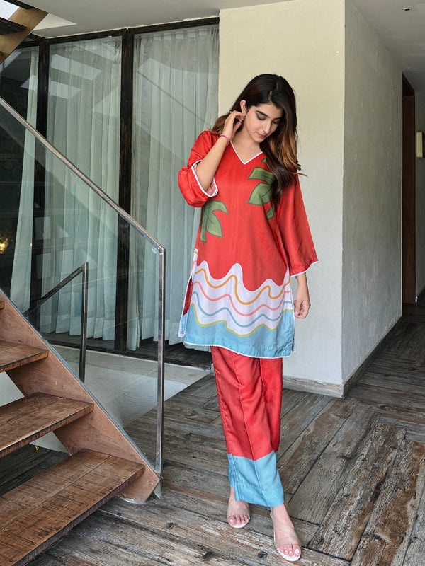 Tropical Red Kurta Set