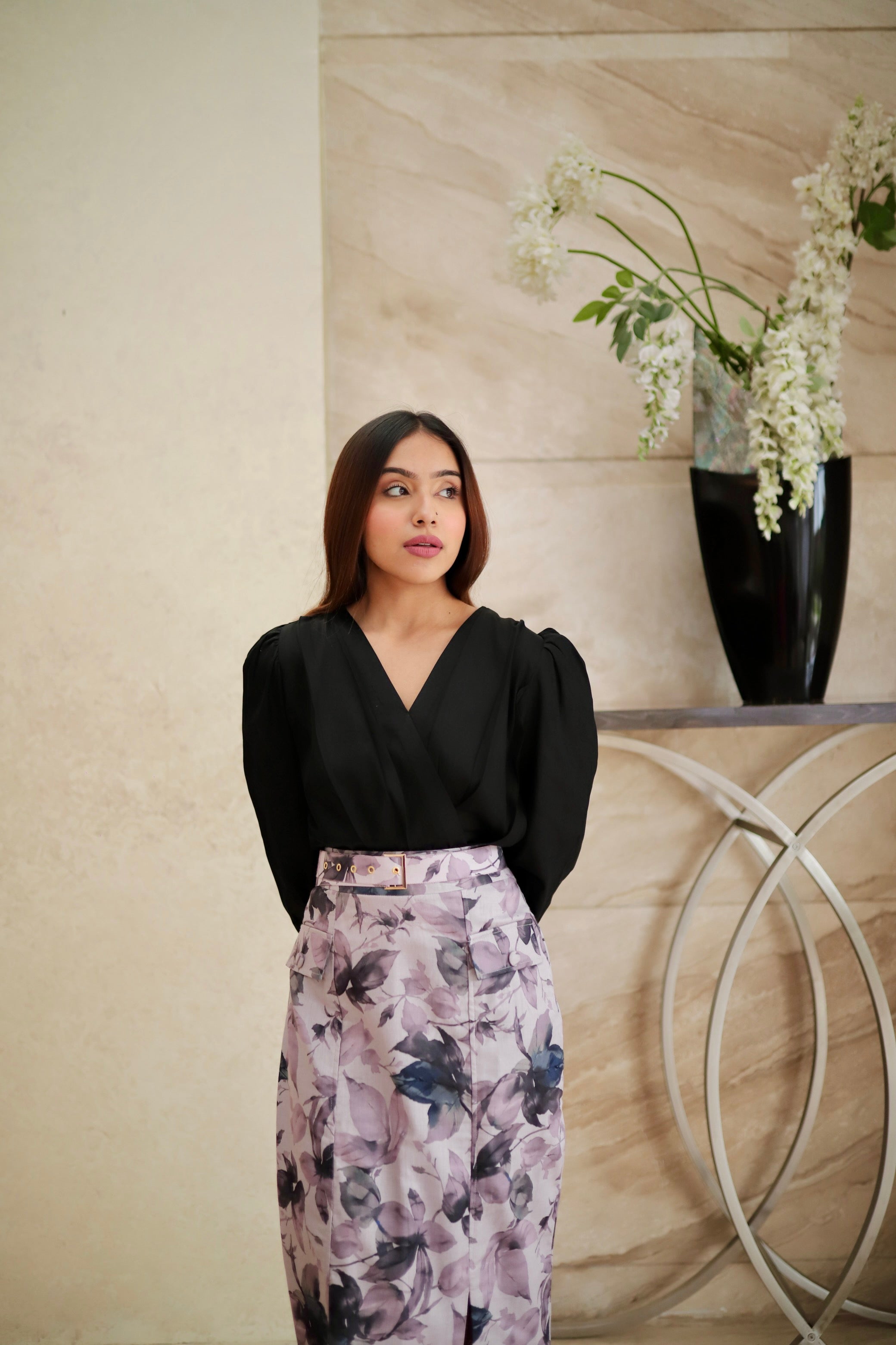 Black Formal Pleated Top