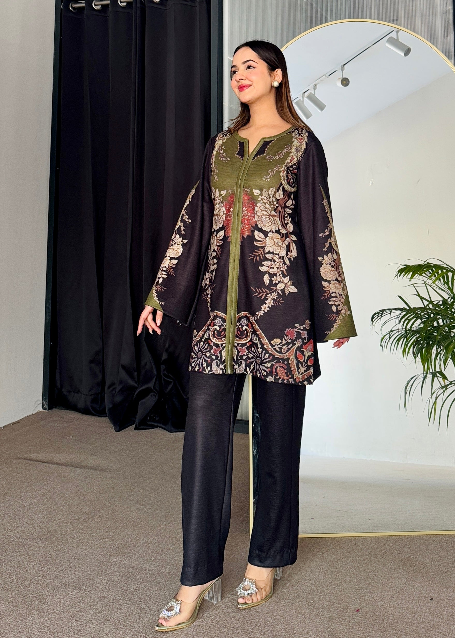 Black Fusion Winter Kurta Set