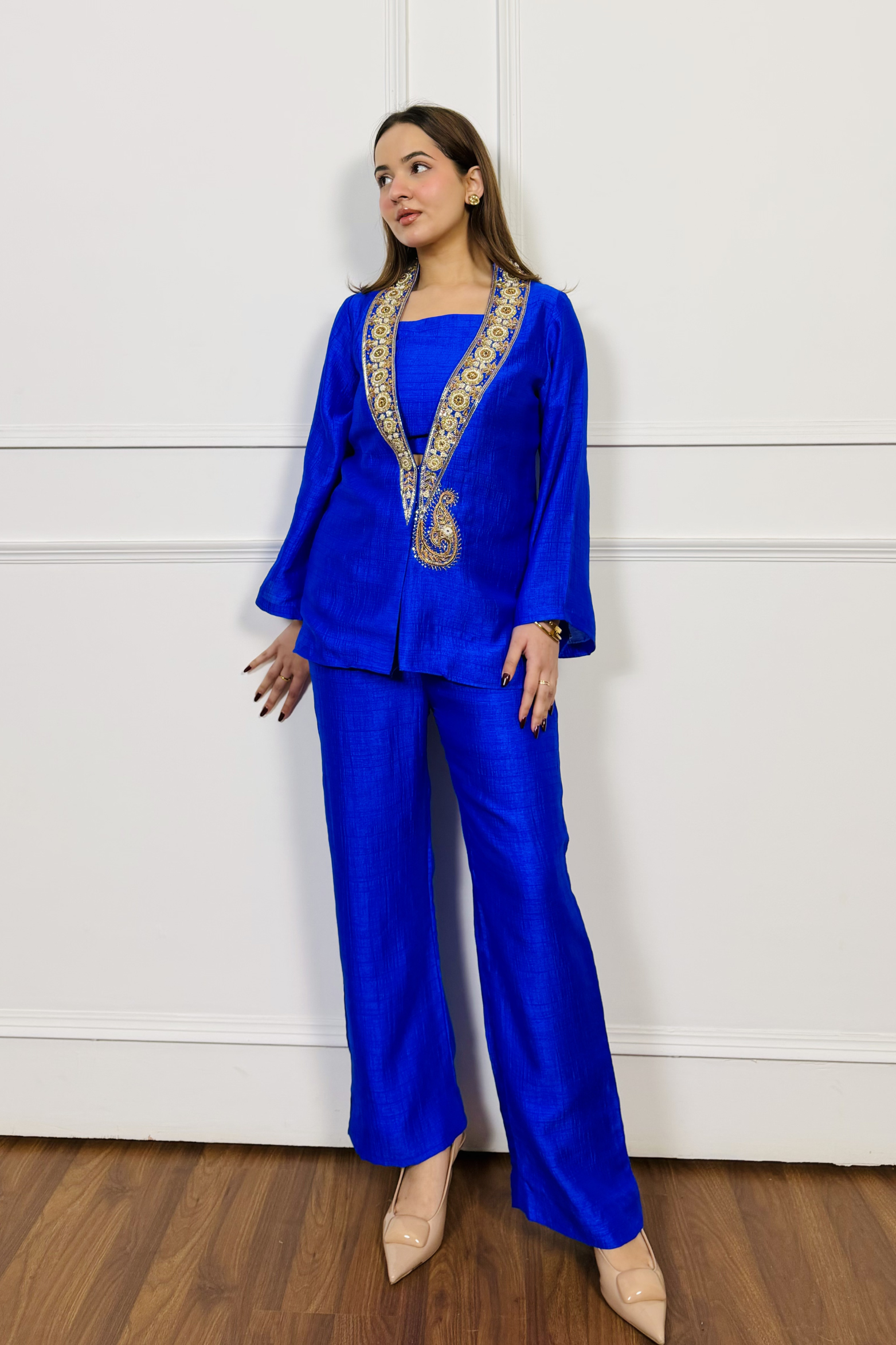 Royal Azure Embroidered Fusion Set