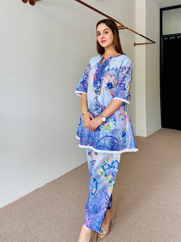 Blue Festive Schiffi Kurta Set