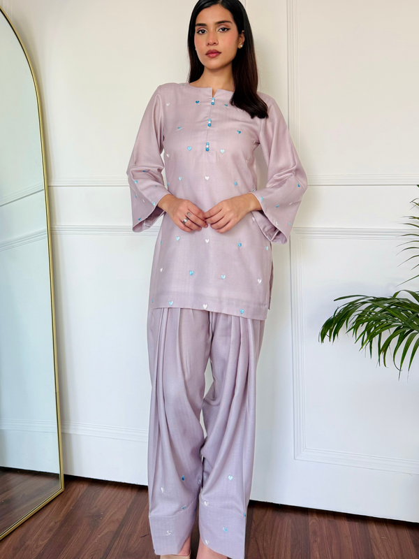Pastel Embroidered Hearts Kurta Set