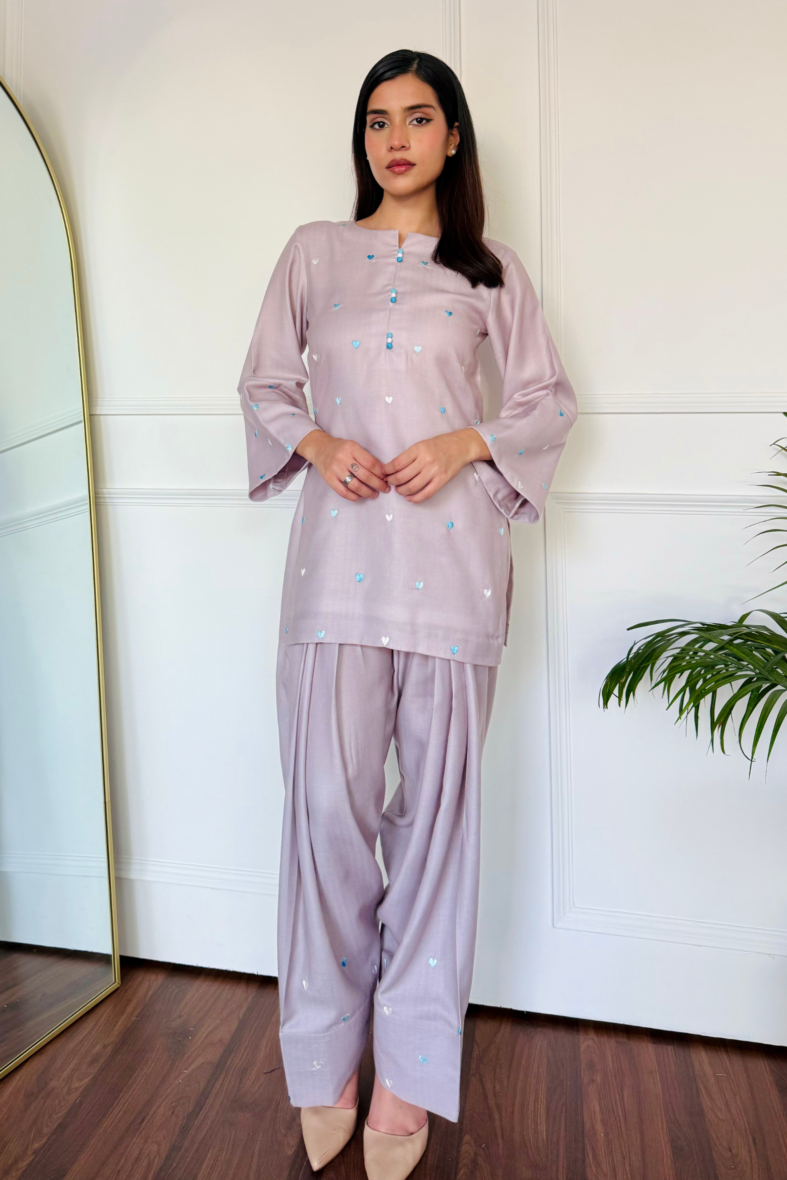 Pastel Embroidered Hearts Kurta Set