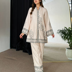 Beige Winter Floral Pashmina Kurta Set