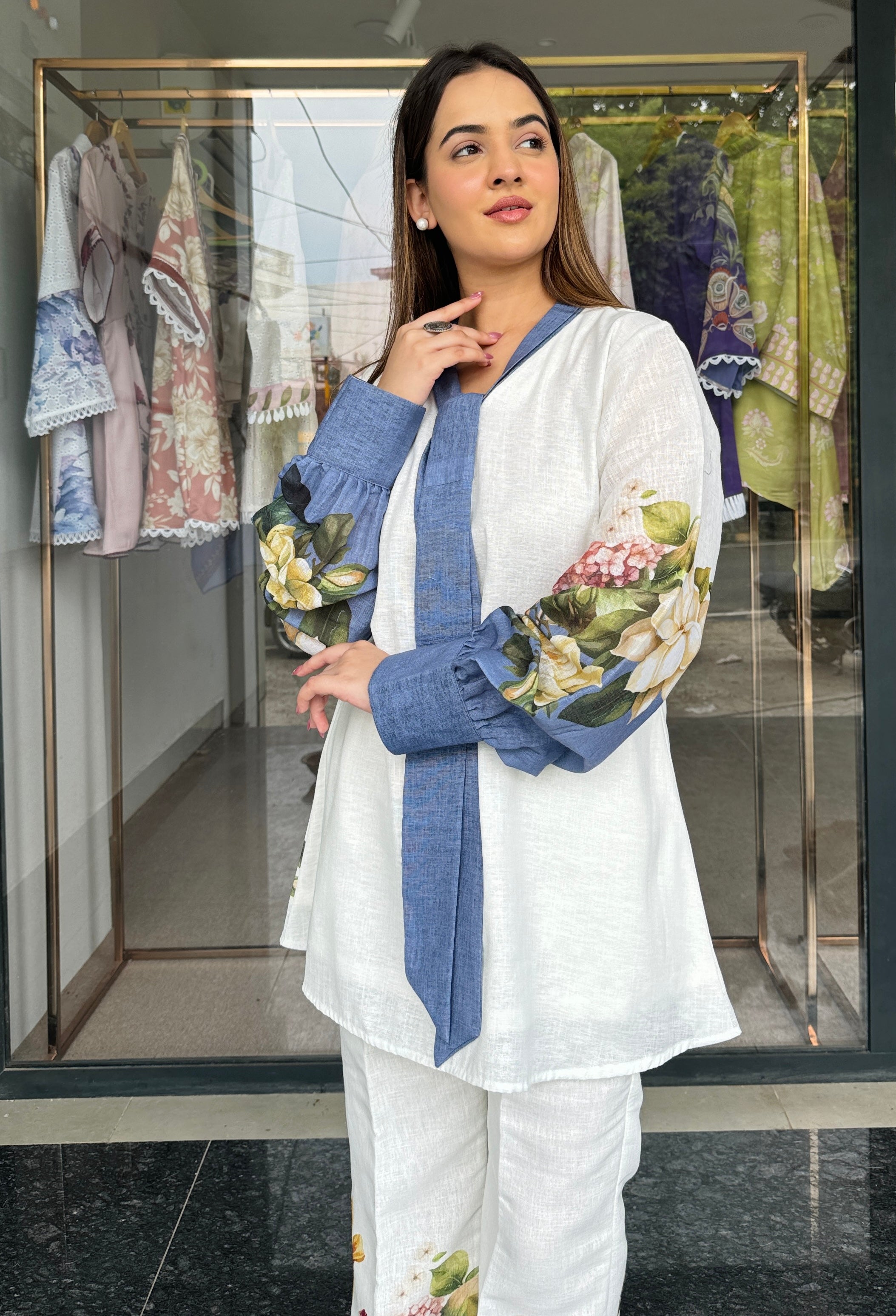 White Blue Co Ord Set