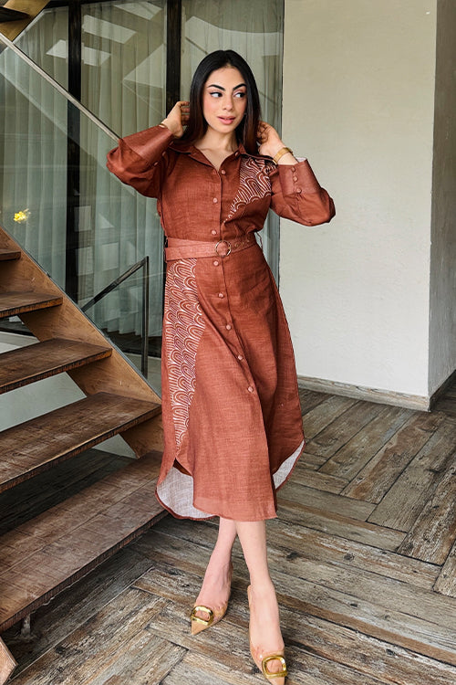 Classy Brown Linen Dress
