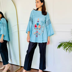 Blue & Black Embroidered Kurta Set
