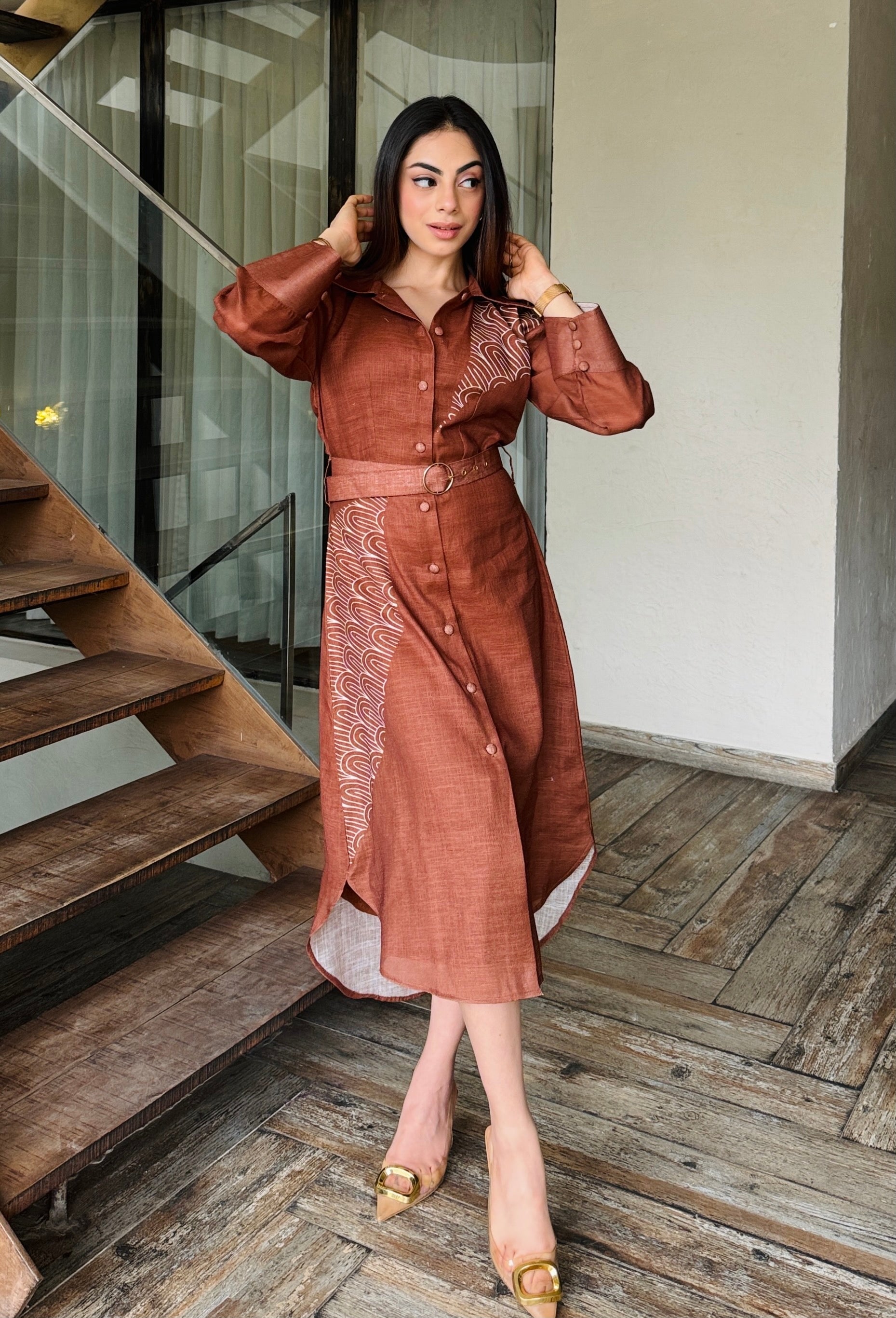 Classy Brown Linen Dress - L Classy Brown Linen Dress - L