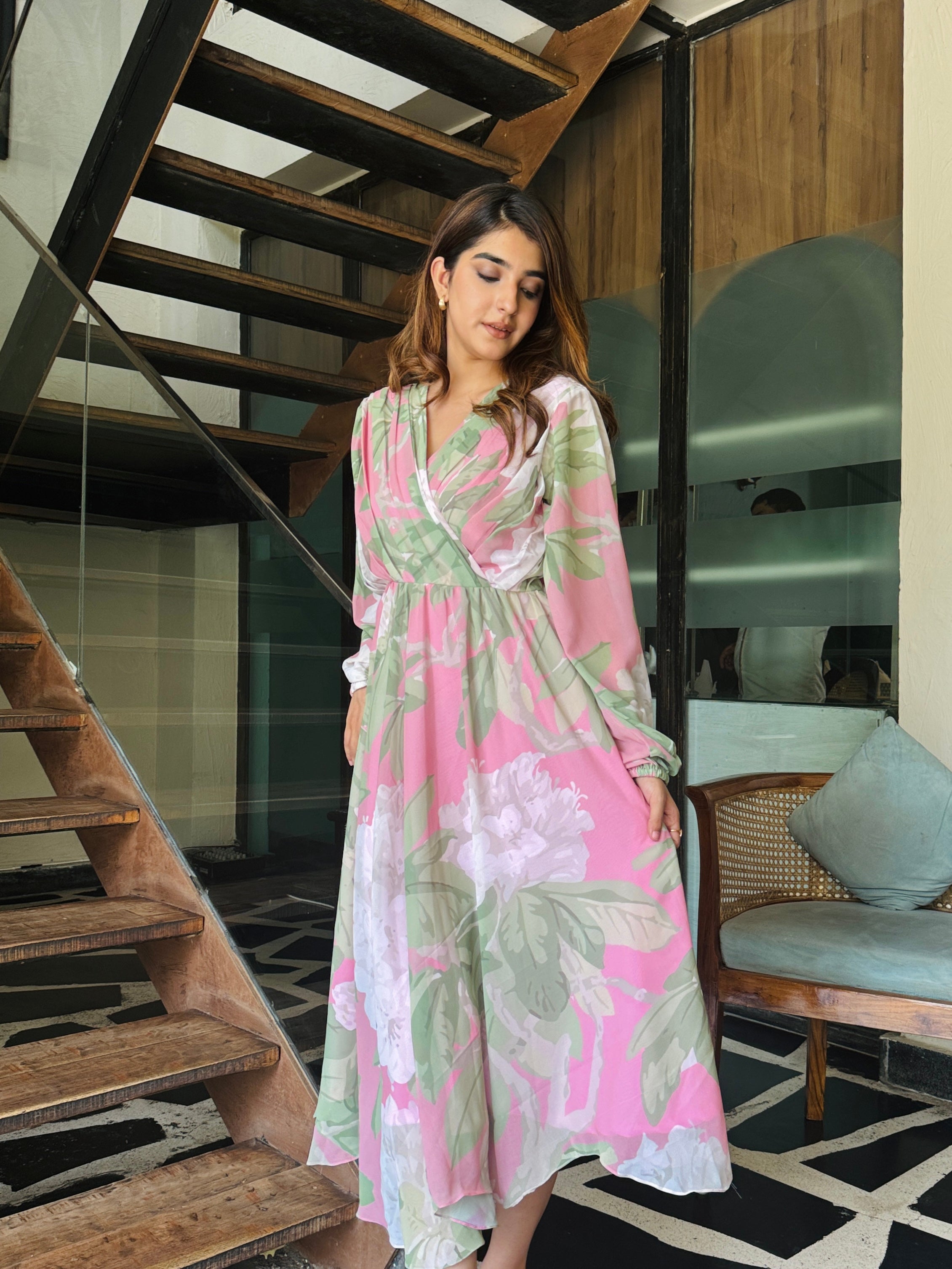 Emily Pink Floral Midi Dress