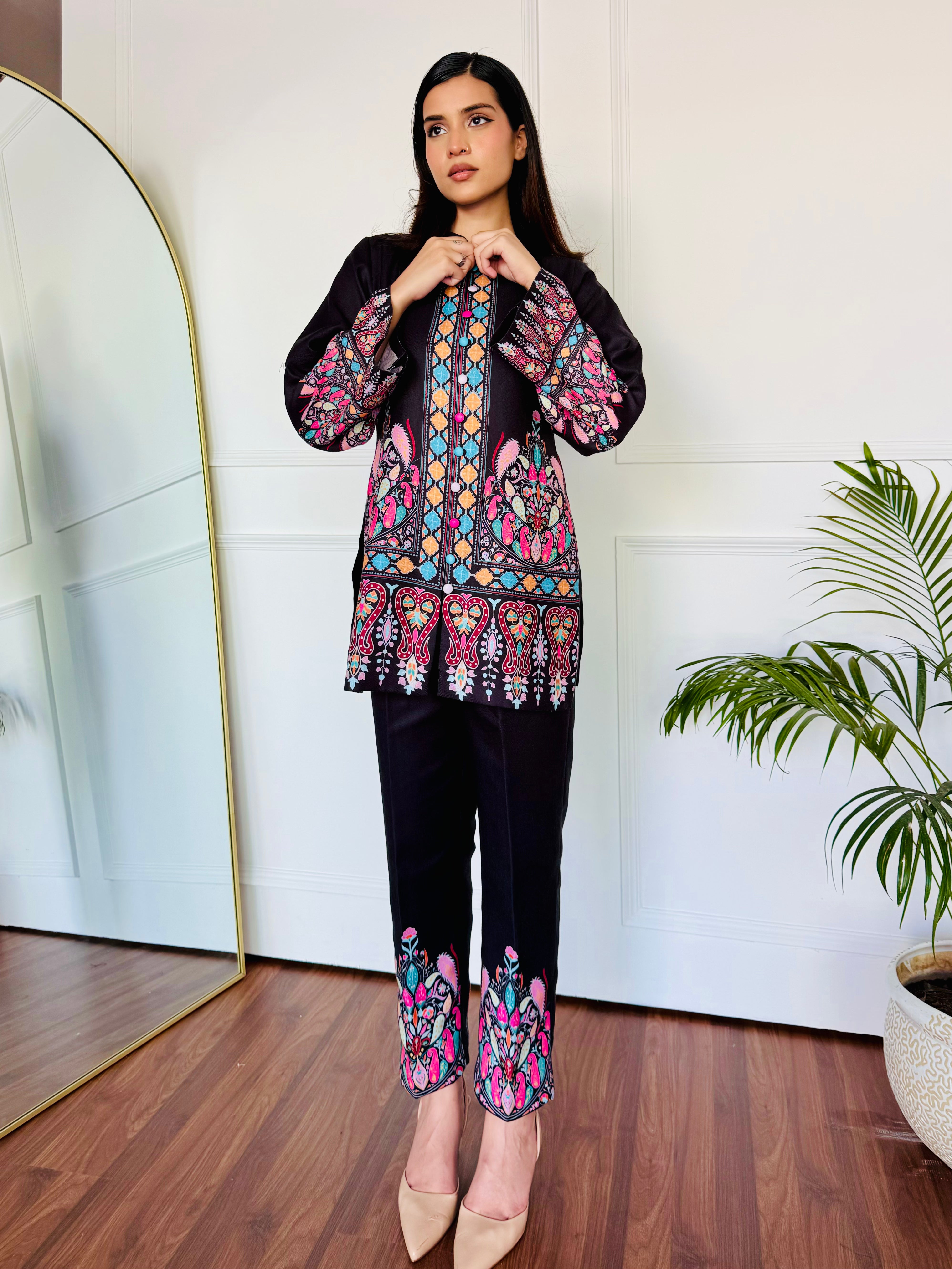 Colorful Black Kurta Set