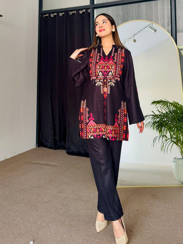 Black Winter Woollen Kurta Set