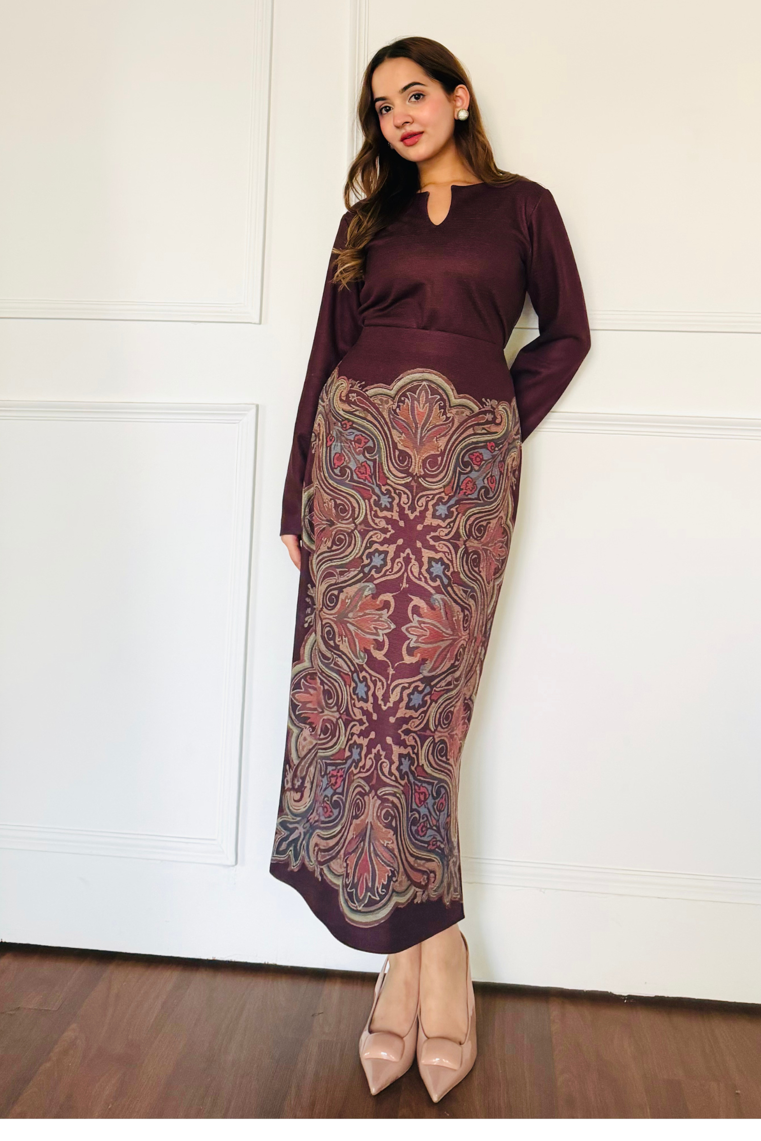 Brown Paisley Skirt Set